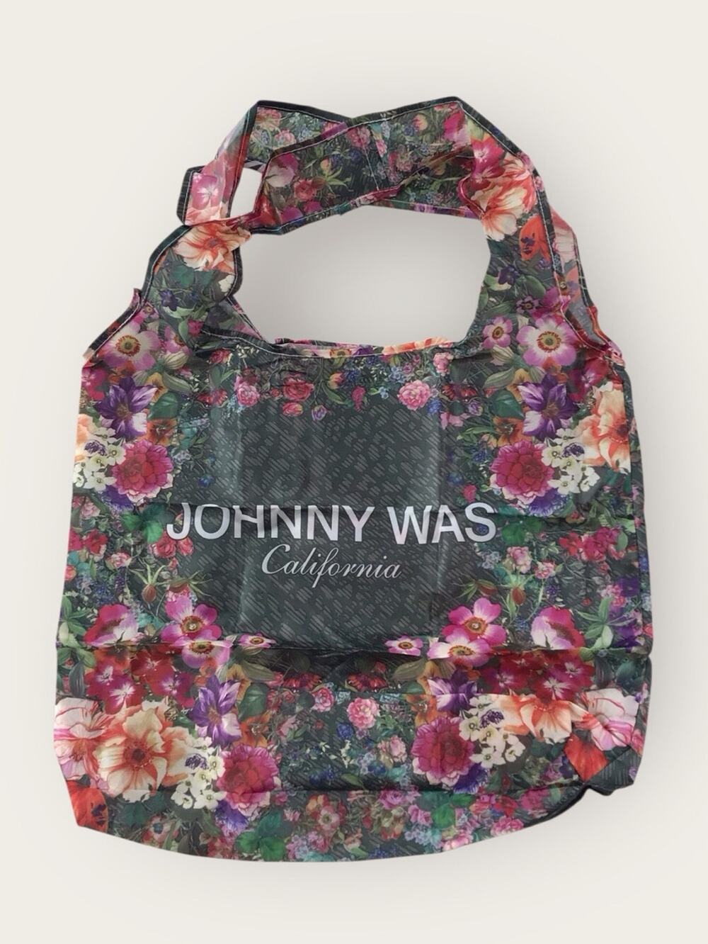 Johnny Was CA Tote Bag NWOT Black Pink Floral Foldable/Reusable Shopping Bag